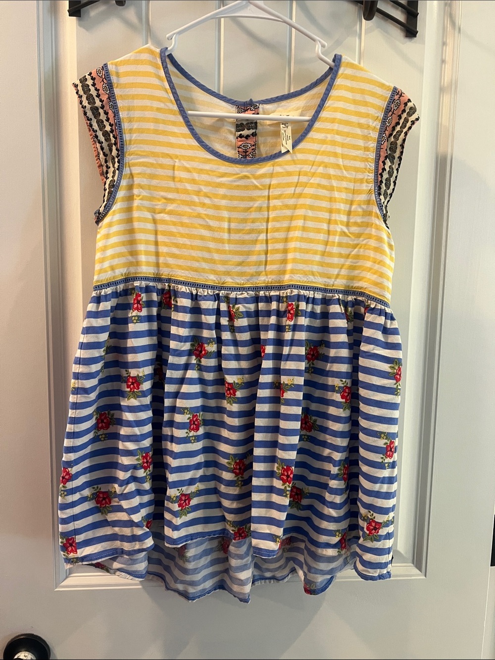 Matilda Jane Yellow & Blue Striped Floral Tank Dress Top